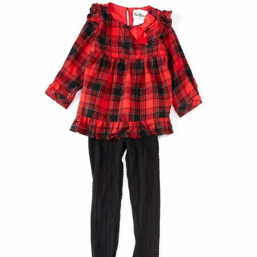 Kids * | Brand New Rare Editions Little Girls 2T-6X Yarn Dye Lurex Plaid Long Sleeve Top & Double Rib Knit Leggings 2-Piece Set Red