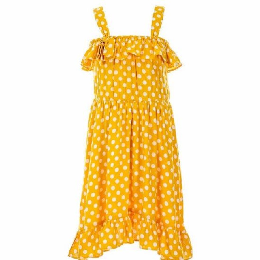 Kids * | Budget Rare Editions Big Girls 7-16 Off-The-Shoulder Polka-Dot Printed Fit-And-Flare Dress Mustard