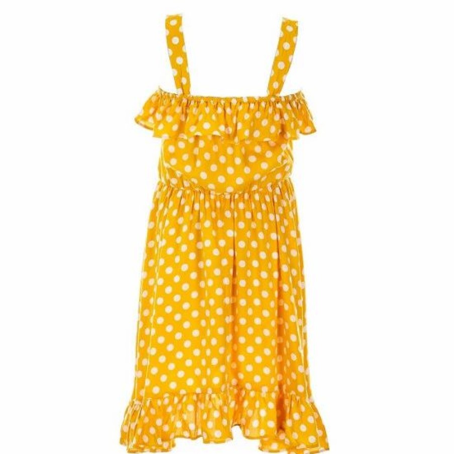 Kids * | Budget Rare Editions Big Girls 7-16 Off-The-Shoulder Polka-Dot Printed Fit-And-Flare Dress Mustard