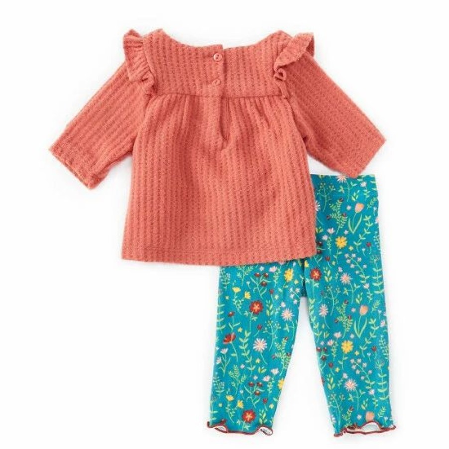 Kids * | Deals Rare Editions Baby Girls 3- 24 Months Thermal Knit Top & Floral Leggings 2-Piece Set Mauve