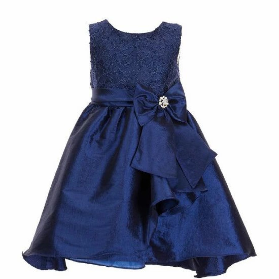 Kids * | Hot Sale Rare Editions Little Girls 2T-6X Sleeveless Lace Bodice Satin Taffeta Fit-And-Flare Dress Navy