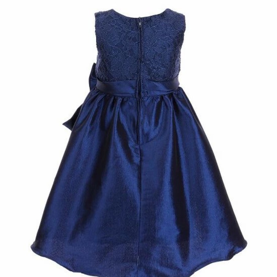 Kids * | Hot Sale Rare Editions Little Girls 2T-6X Sleeveless Lace Bodice Satin Taffeta Fit-And-Flare Dress Navy