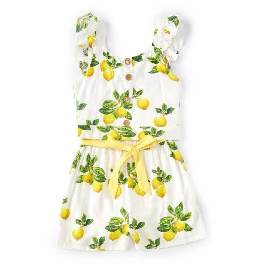 Kids * | Outlet Rare Editions Big Girls 7-16 Cap-Sleeve Lemon Print Top & Pleated Shorts Set Yellow/White