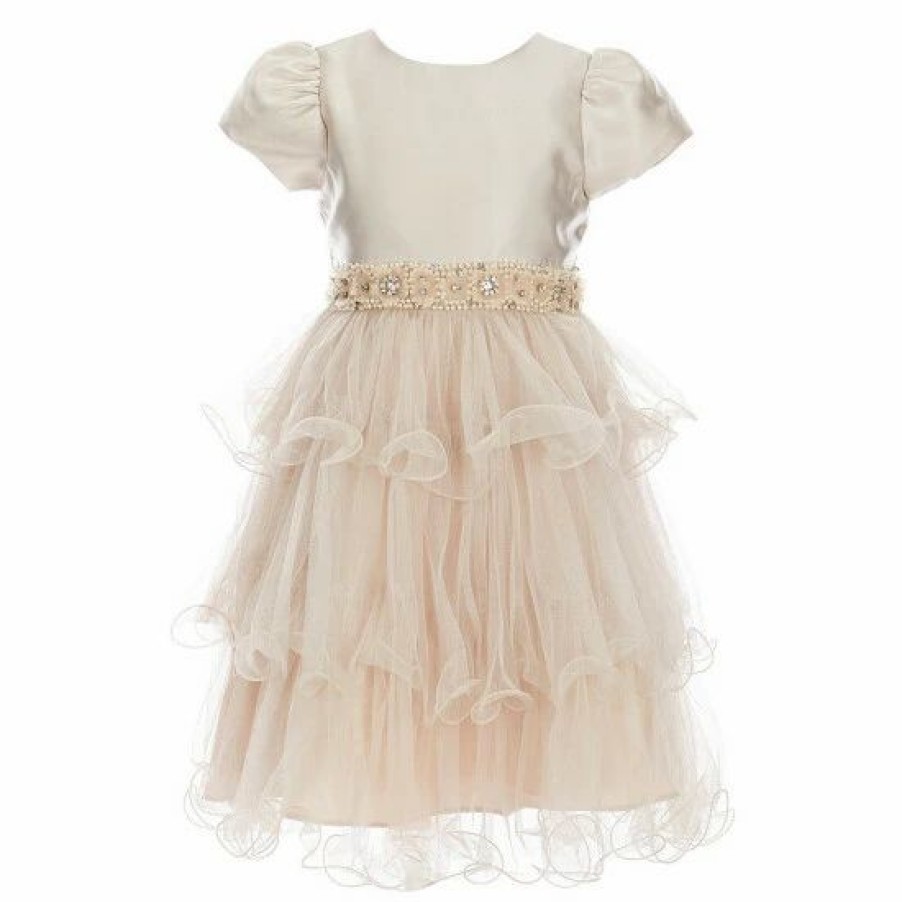 Kids * | Best Pirce Rare Editions Little Girls 2T-6X Mikado/Tulle Wire-Hem Fit-And-Flare Dress Taupe