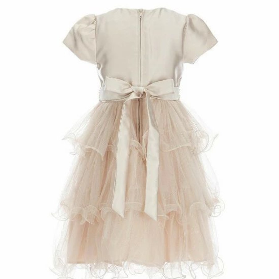 Kids * | Best Pirce Rare Editions Little Girls 2T-6X Mikado/Tulle Wire-Hem Fit-And-Flare Dress Taupe