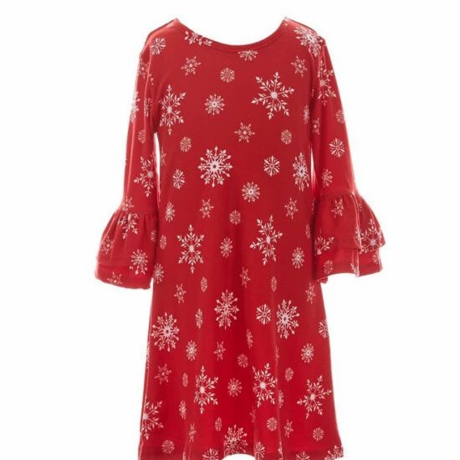 Kids * | Best Sale Rare Editions Little Girls 2T-6X Christmas Snowflake-Printed Dress, Snowflake Scarf & Striped Christmas Tree Dress Set Red