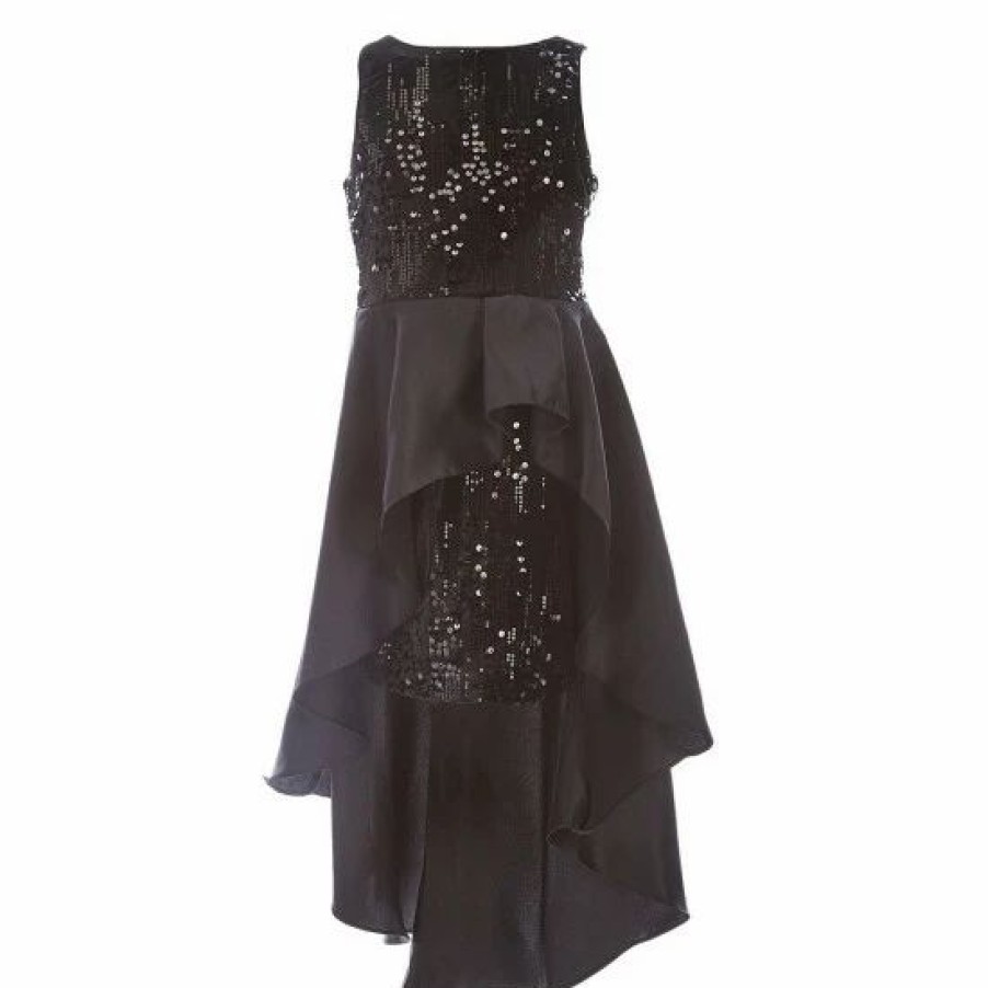 Kids * | Coupon Rare Editions Big Girls 7-16 Velvet Sequin Satin-Walkthrough Dress Black