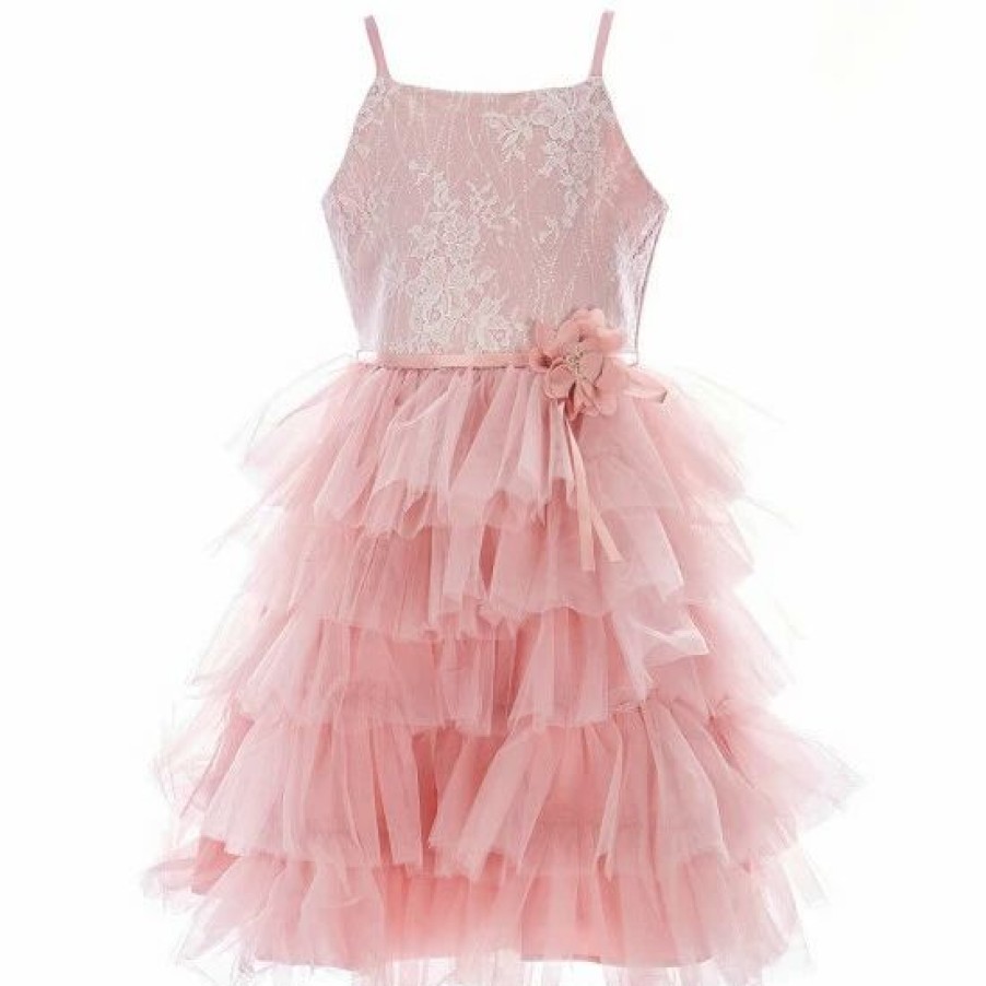 Kids * | Hot Sale Rare Editions Big Girls 7-16 Sleeveless Lace Tiered Mesh Skirt Dress Blush