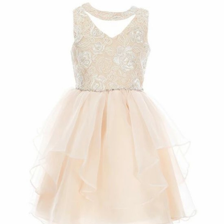 Kids * | Best Pirce Rare Editions Big Girls 7-16 Sleeveless Sequin Embroidered Bodice Mesh Organza Dress Blush