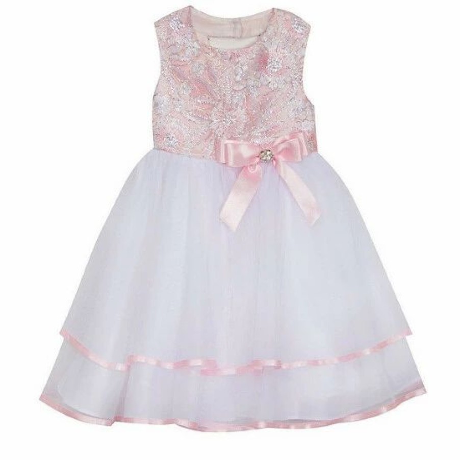 Kids * | Best Reviews Of Rare Editions Baby Girls 3-24 Months Embroidered/Tiered Mesh Fit-And-Flare Dress Pink