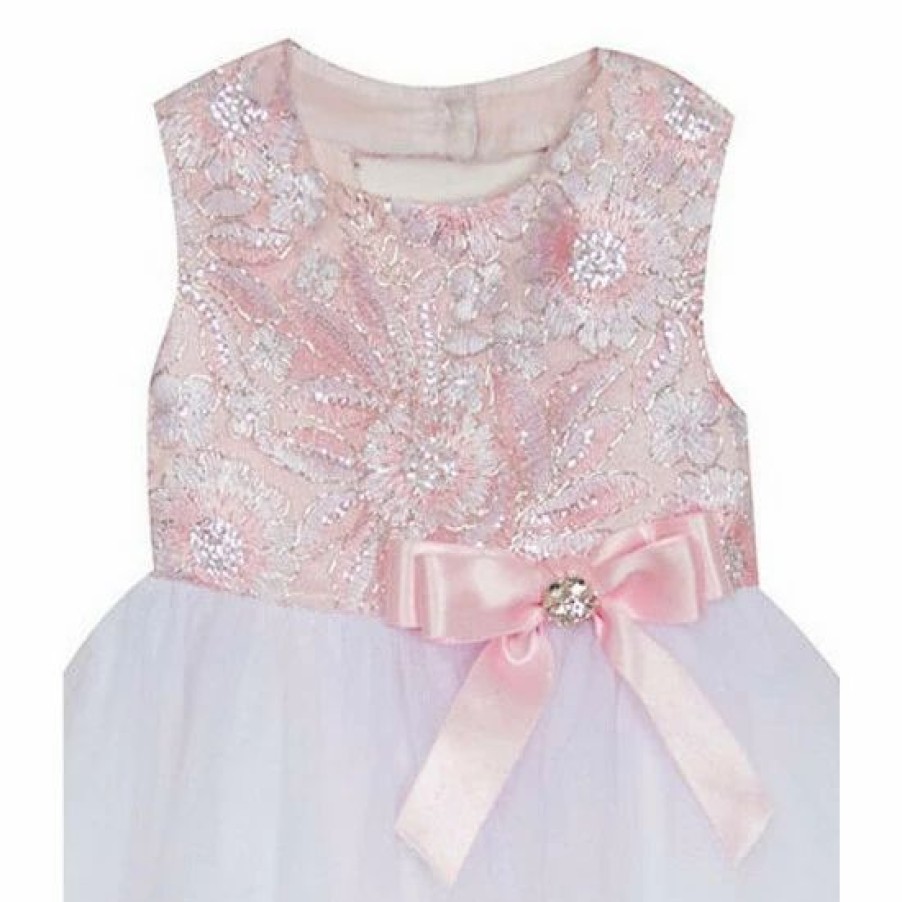 Kids * | Best Reviews Of Rare Editions Baby Girls 3-24 Months Embroidered/Tiered Mesh Fit-And-Flare Dress Pink