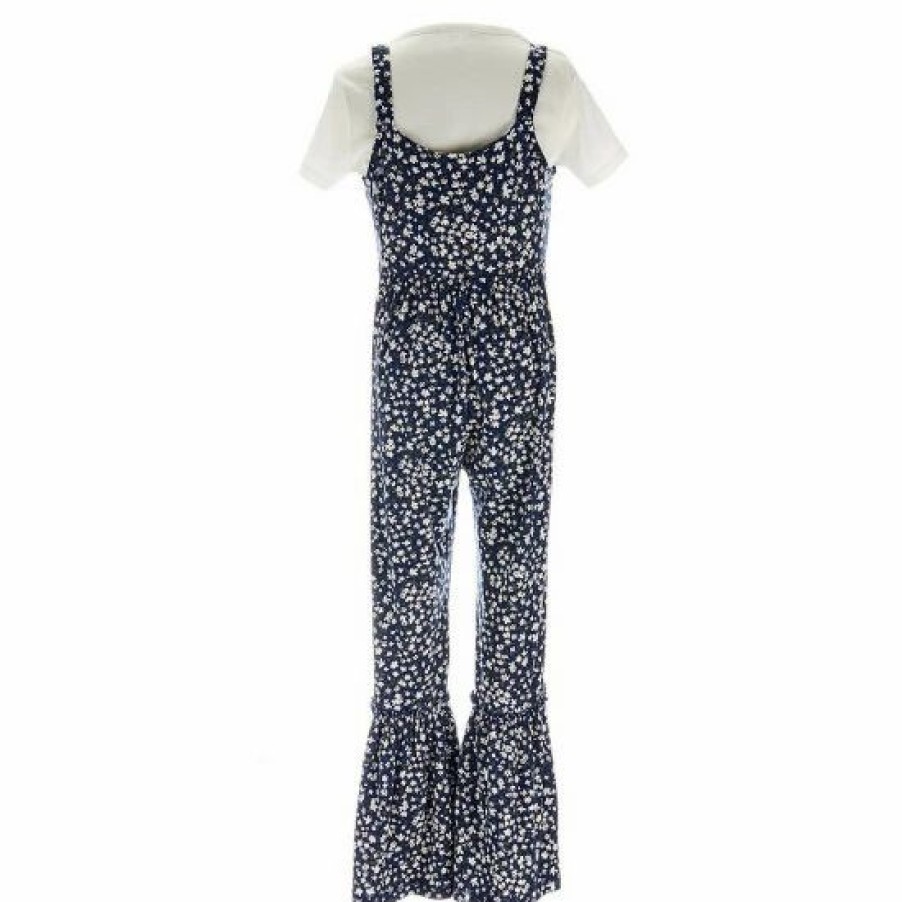 Kids * | Brand New Rare Editions Big Girls 7-16 Sleeveless Printed Flared-Leg Jumpsuit & Solid Short-Sleeve Tee 2-Piece Set Navy