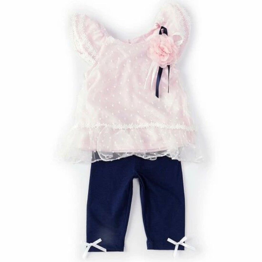 Kids * | Flash Sale Rare Editions Baby Girls 3-24 Months Clip Dot Organza Long Sleeve Tunic & Solid Leggings Set Blush