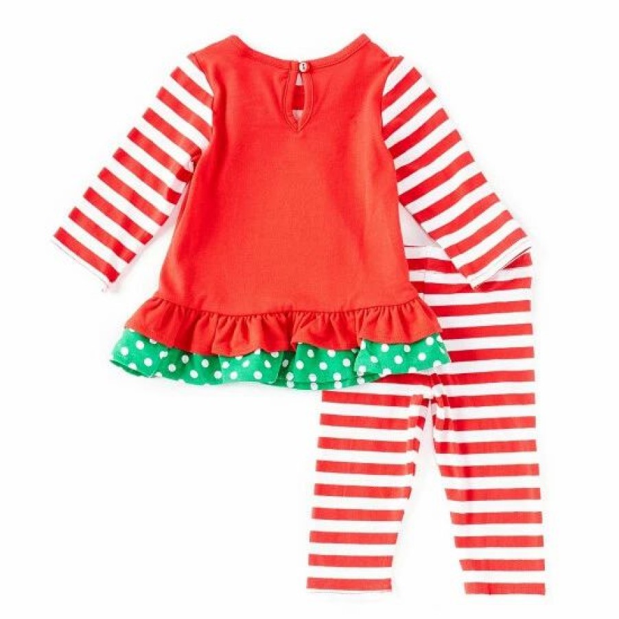 Kids * | Deals Rare Editions Baby Girls 3-24 Months Mixed-Media Santa-Applique Tunic Top & Striped Leggings Set Red