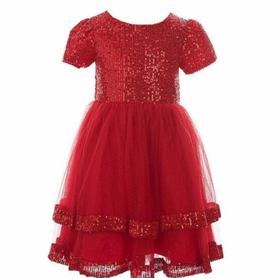 Kids * | Outlet Rare Editions Little Girls 2T-6X Sequin Tie Mesh Dress Red