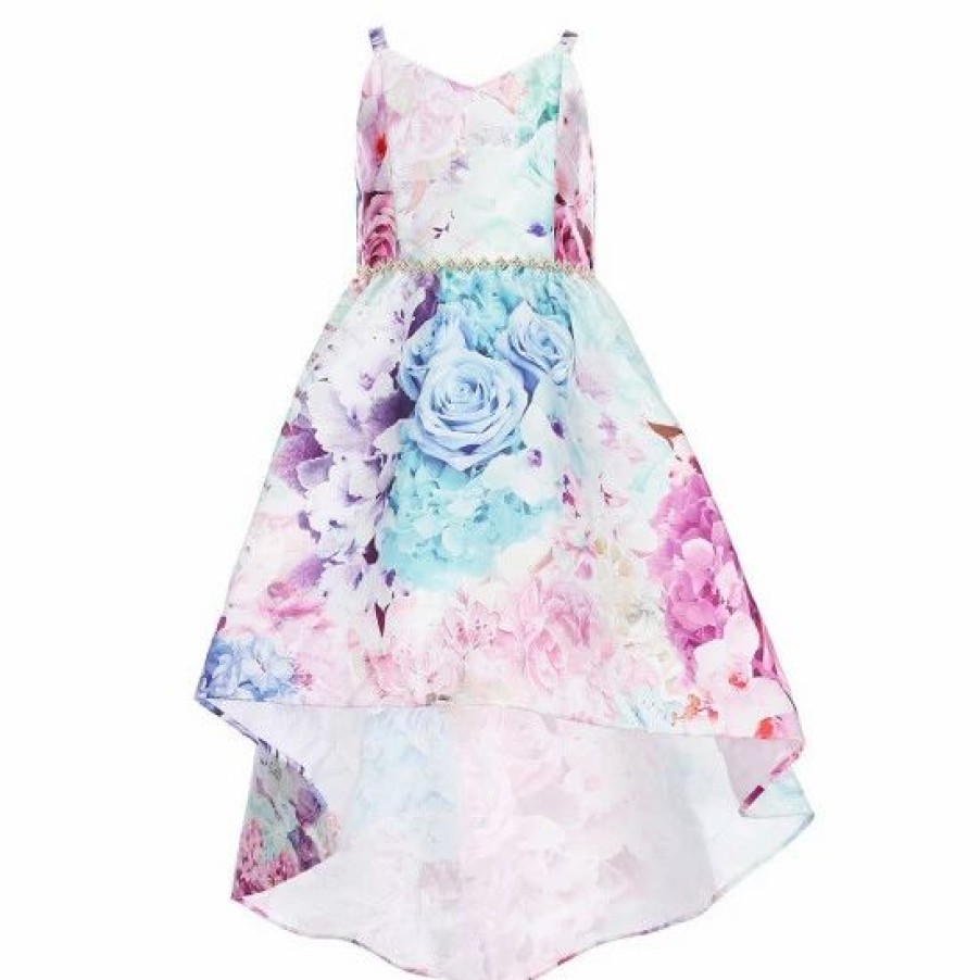 Kids * | Discount Rare Editions Little Girls 4-6X Sleeveless V-Neck Jeweled Waist Floral Mikado Extreme High-Low Dress Lilac