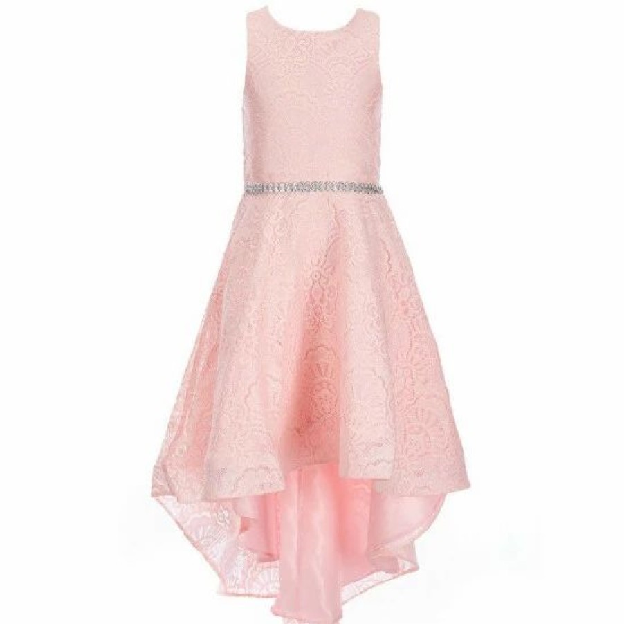 Kids * | Cheapest Rare Editions Big Girls 7-16 Sleeveless Glitter Stretch Lace High-Low Dress