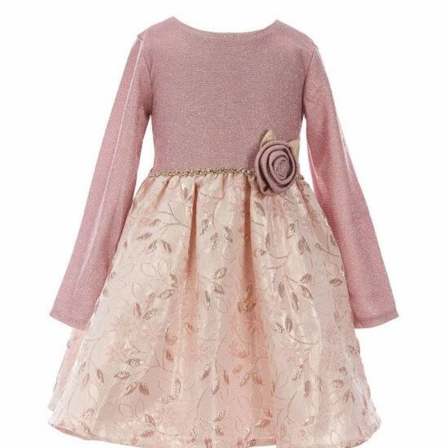 Kids * | Flash Sale Rare Editions Little Girls 2T-6X Lurex Knit Floral Jacquard Printed Dress Mauve