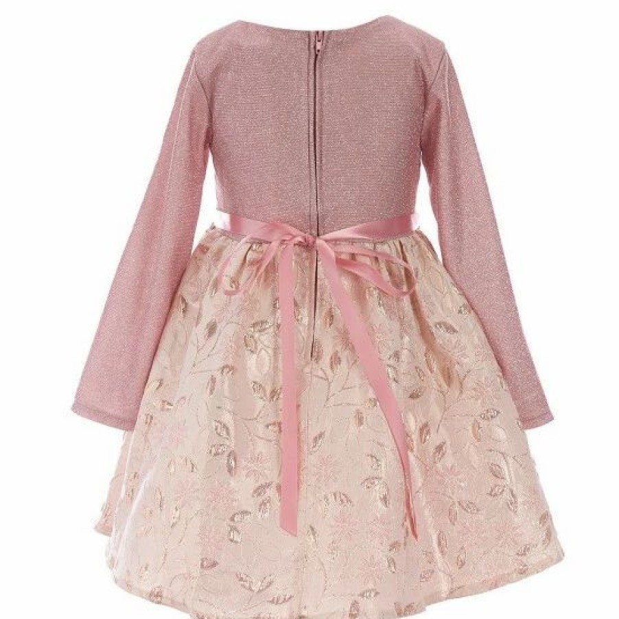 Kids * | Flash Sale Rare Editions Little Girls 2T-6X Lurex Knit Floral Jacquard Printed Dress Mauve