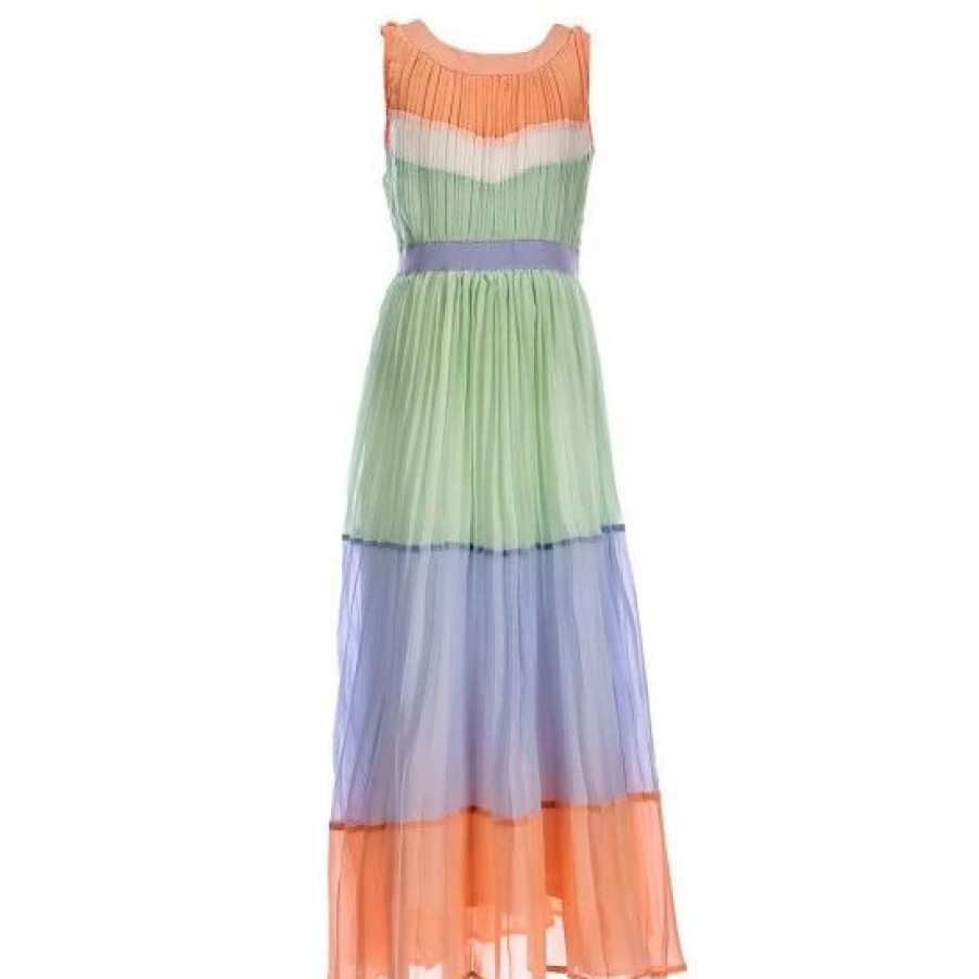 Kids * | Coupon Rare Editions Big Girls 7-16 Sleeveless Color Block Pleated Maxi Dress Mint