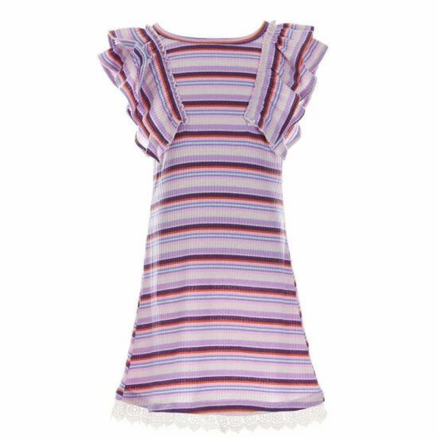 Kids * | Coupon Rare Editions Big Girls 7-16 Flutter Sleeve Striped Knit Shift Dress Multi