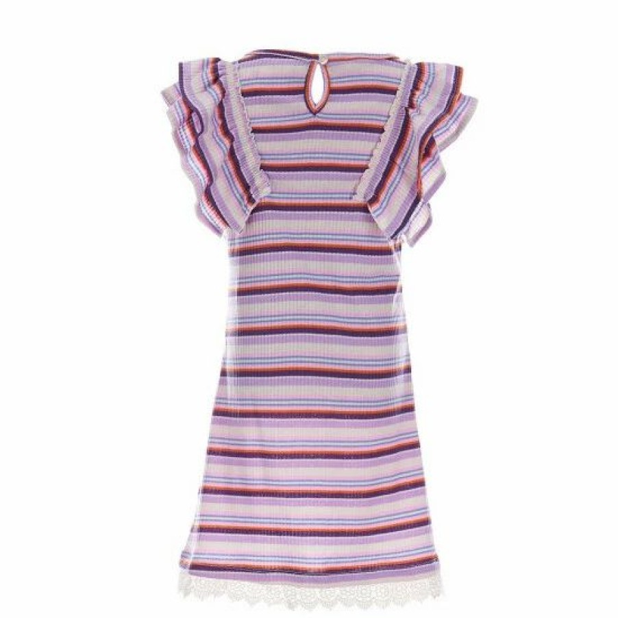 Kids * | Coupon Rare Editions Big Girls 7-16 Flutter Sleeve Striped Knit Shift Dress Multi