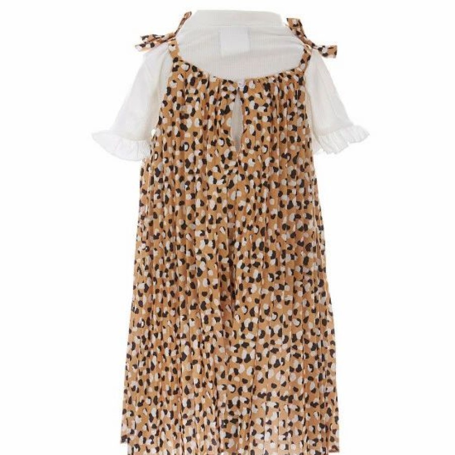 Kids * | Best Pirce Rare Editions Little Girls 2T-6X Sleeveless Bow Strap Animal-Printed Pleated Jumper Dress & Short-Sleeve Rib Tee 2-Piece Set Mustard/Black/White