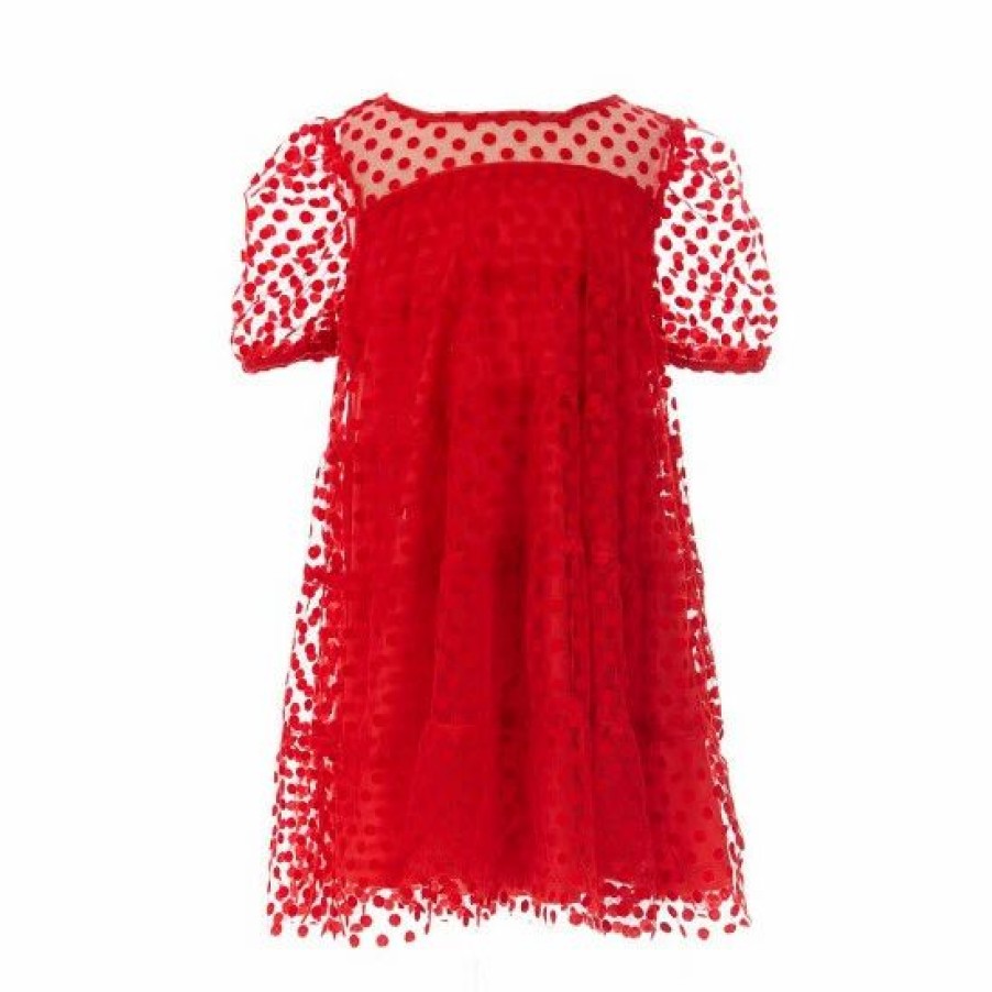 Kids * | Best Reviews Of Rare Editions Little Girls 4-6X Polka Dot Velvet Mesh Tie Dress Red