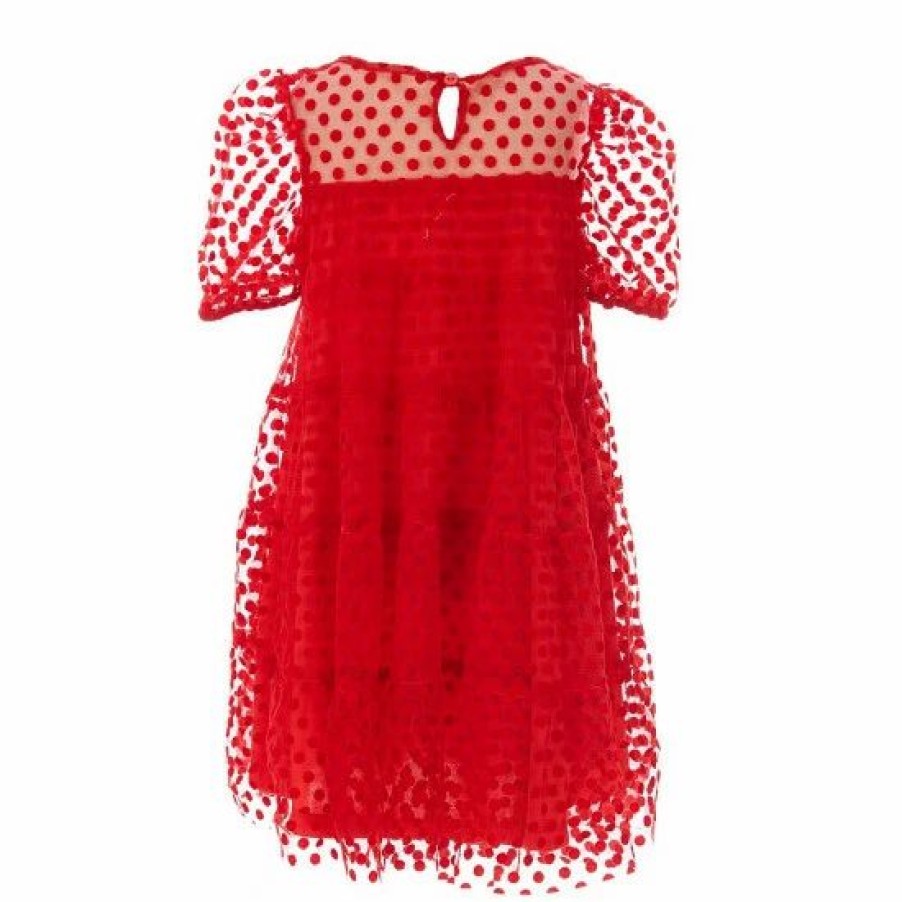 Kids * | Best Reviews Of Rare Editions Little Girls 4-6X Polka Dot Velvet Mesh Tie Dress Red