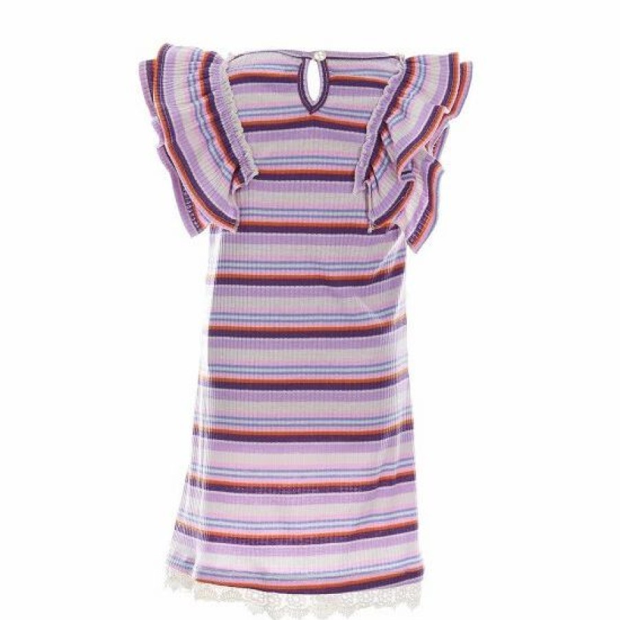 Kids * | Flash Sale Rare Editions Little Girls 4-6X Flutter-Sleeve Striped Knit Shift Dress Pink