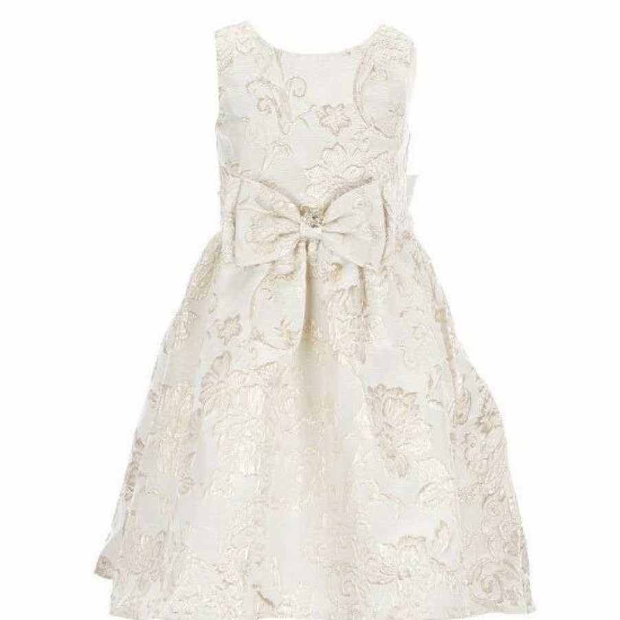 Kids * | Wholesale Rare Editions Little Girls 2T-6X Sleeveless Lurex Metallic Jacquard Brocade Fit-And-Flare Dress Taupe