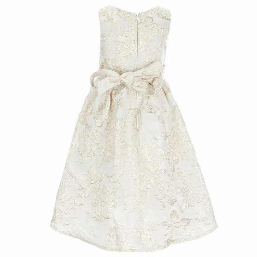 Kids * | Wholesale Rare Editions Little Girls 2T-6X Sleeveless Lurex Metallic Jacquard Brocade Fit-And-Flare Dress Taupe