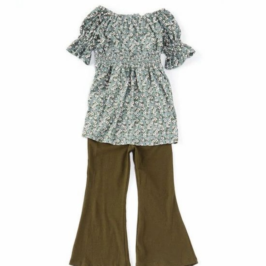 Kids * | Best Pirce Rare Editions Little Girls 2T-6X Printed Yummy Tunic & Flare Legging Set Sage