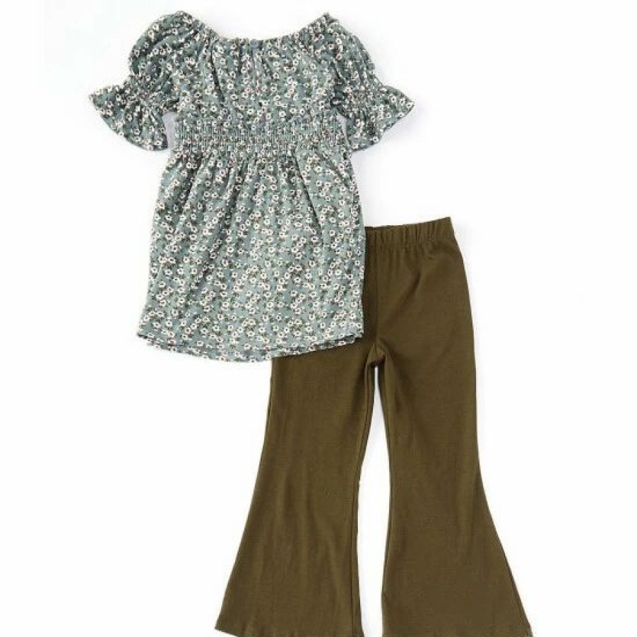 Kids * | Best Pirce Rare Editions Little Girls 2T-6X Printed Yummy Tunic & Flare Legging Set Sage