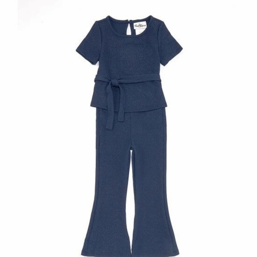 Kids * | Flash Sale Rare Editions Little Girls 4-6X Short Sleeve Lurex Knit Top & Flare Pants Matching Set