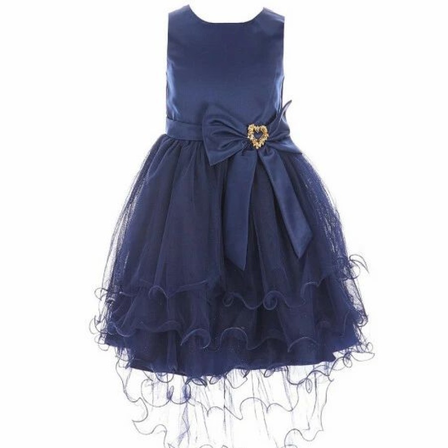 Kids * | Discount Rare Editions Little Girls 2T-6X Sleeveless Lettuce Edge Wire Hem Tiered Mesh High-Low Dress Navy