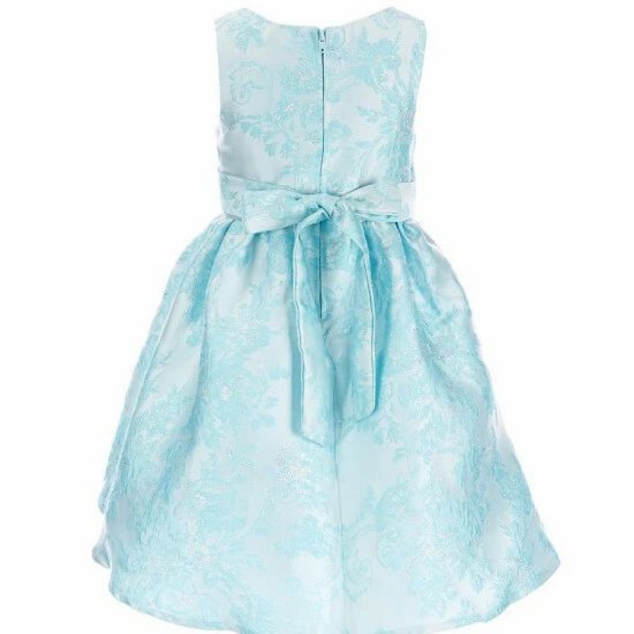 Kids * | Cheap Rare Editions Little Girls 2T-6X Lurex Brocade Bow-Waist High-Low Dress Aqua