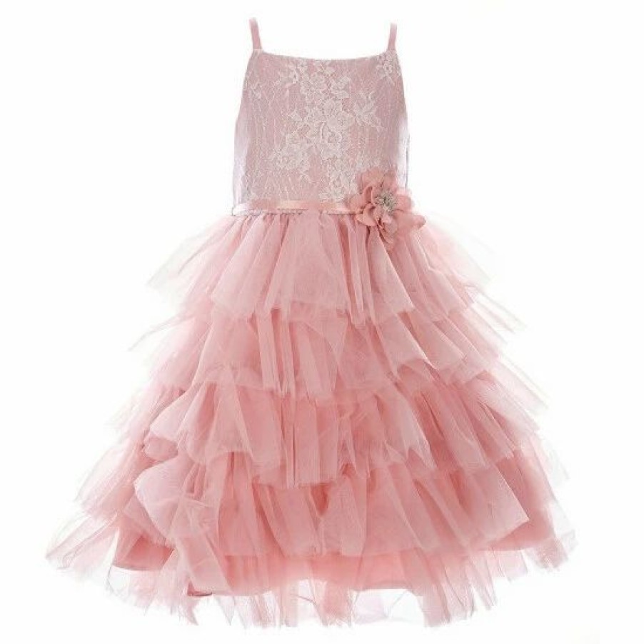 Kids * | Hot Sale Rare Editions Little Girls 4-6X Sleeveless Lace Tiered Mesh Skirt Dress Blush