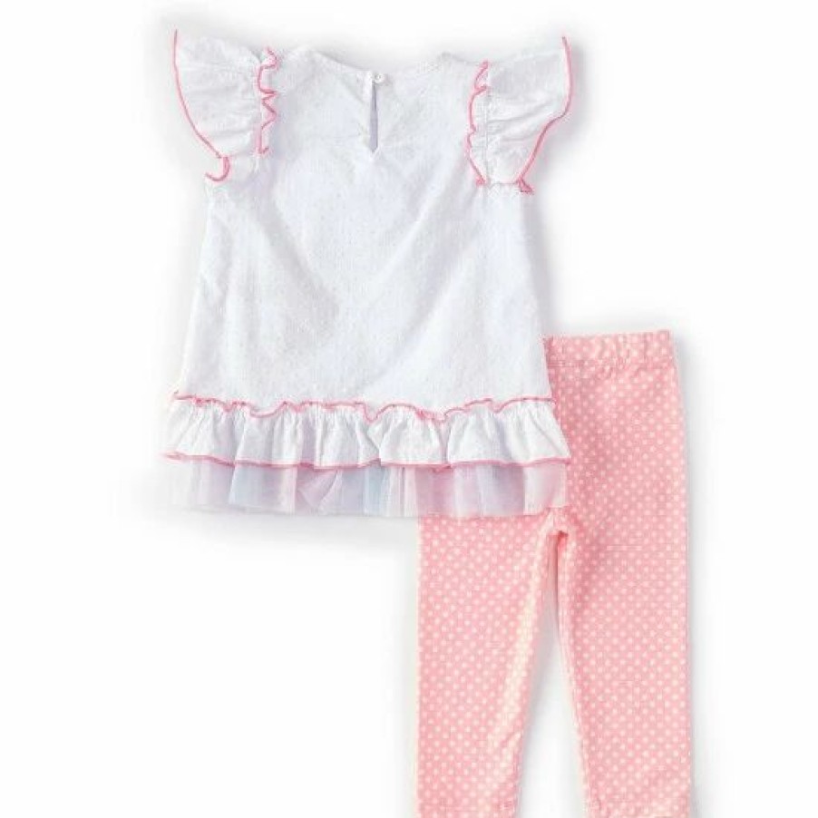 Kids * | Discount Rare Editions Baby Girl 12-24 Months Clipdot Short Sleeve Birthday Applique Top & Leggings Set White