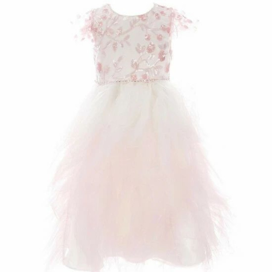 Kids * | New Rare Editions Little Girls 4-6X Sequin Bodice To Ombre Mesh Skirt Long Fairy Dress Blush Ombre