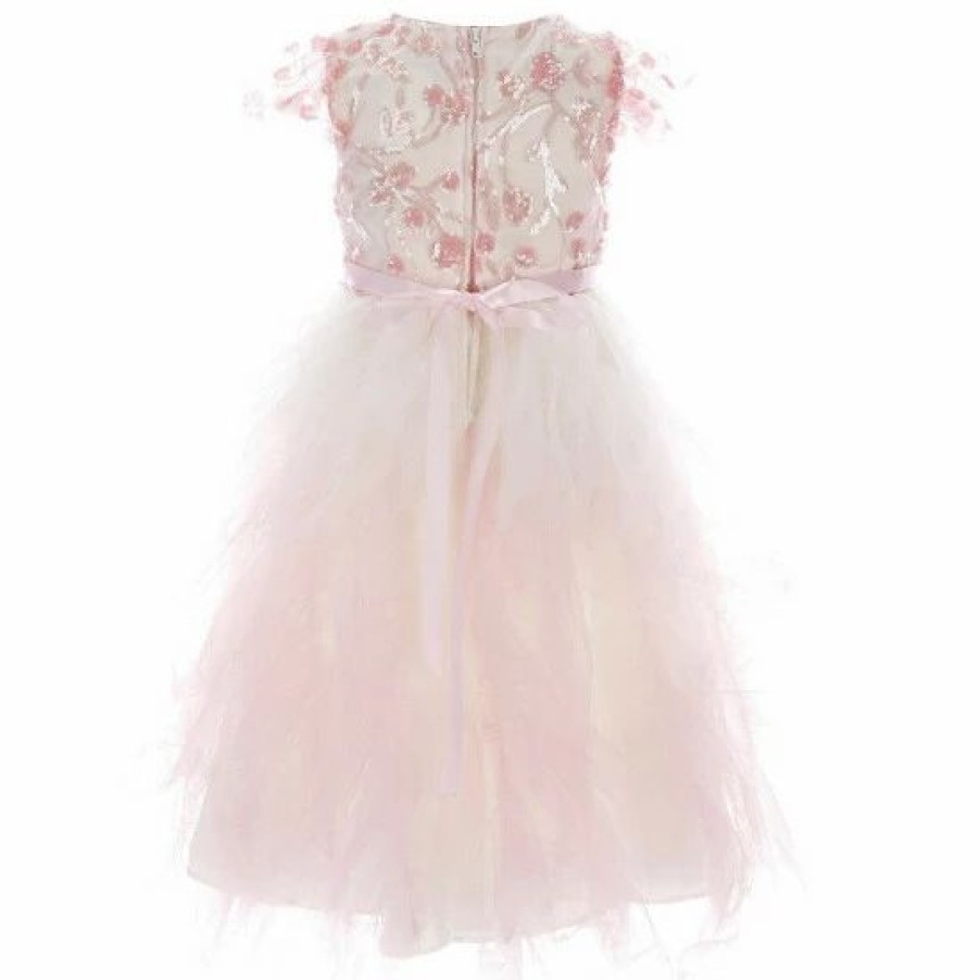 Kids * | New Rare Editions Little Girls 4-6X Sequin Bodice To Ombre Mesh Skirt Long Fairy Dress Blush Ombre