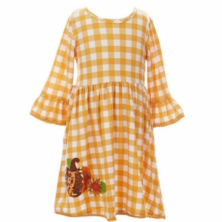 Kids * | Cheapest Rare Editions Little Girls 2T-6X Pumpkin-Printed Shift Dress, Checked A-Line Dress & Coordinating Scarf Set Brown