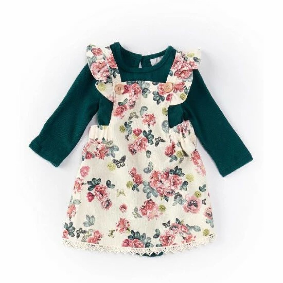 Kids * | Deals Rare Editions Baby Girls 3-24 Months Floral-Printed Corduroy Dress & Solid Long-Sleeve Top 2-Piece Set Ivory