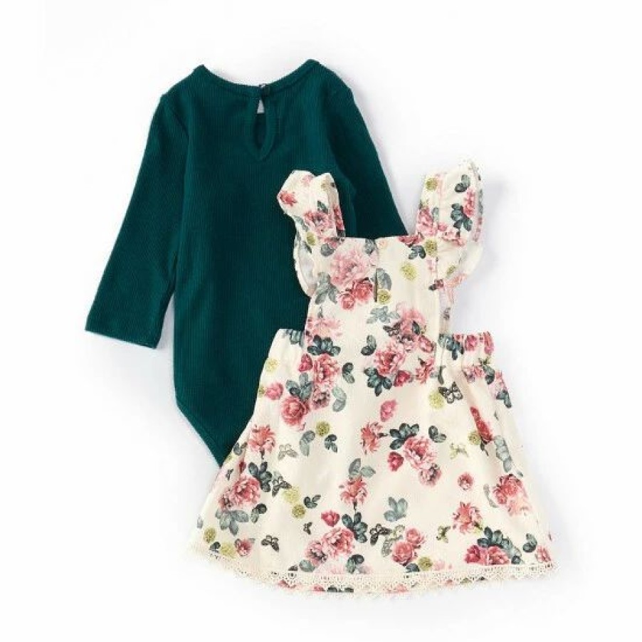 Kids * | Deals Rare Editions Baby Girls 3-24 Months Floral-Printed Corduroy Dress & Solid Long-Sleeve Top 2-Piece Set Ivory