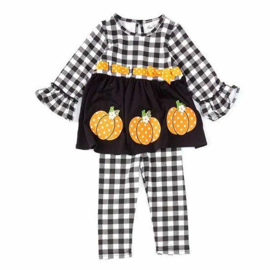 Kids * | Best Deal Rare Editions Baby Girls 12-24 Months Long-Sleeve Checked/Solid A-Line Dress & Checked Leggings Set Black