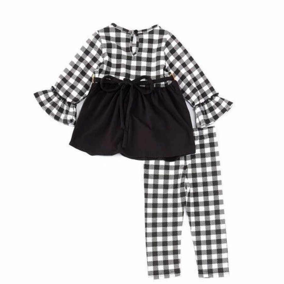 Kids * | Best Deal Rare Editions Baby Girls 12-24 Months Long-Sleeve Checked/Solid A-Line Dress & Checked Leggings Set Black