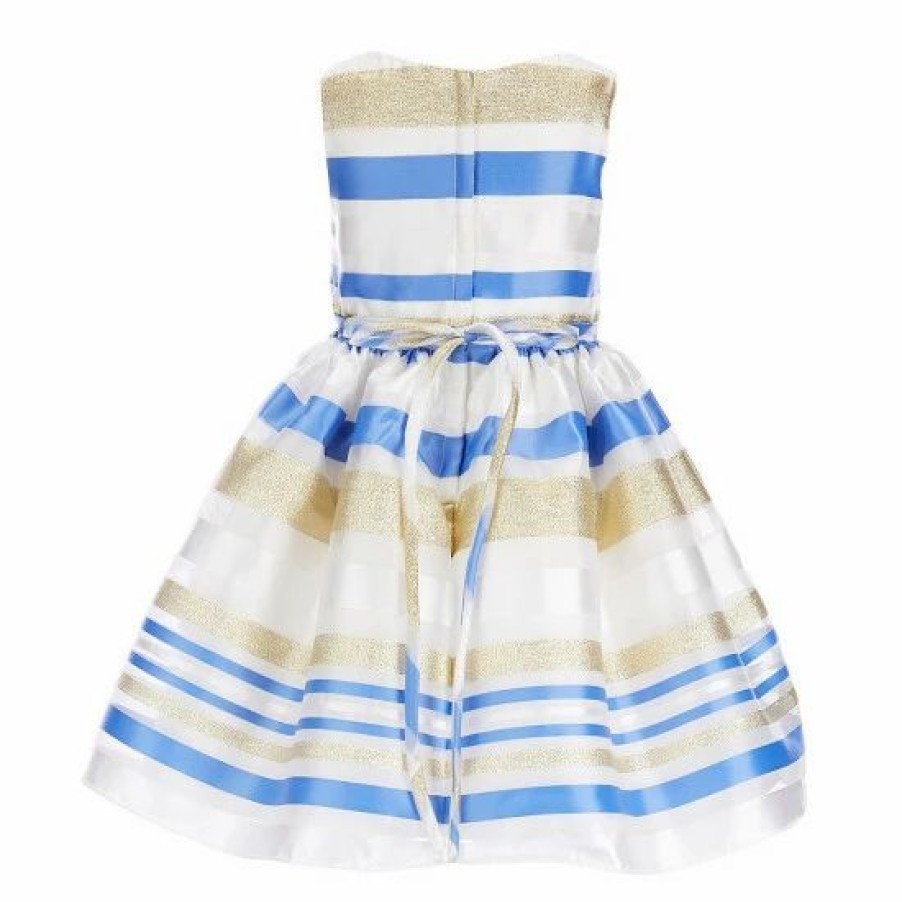 Kids * | Cheapest Rare Editions Little Girls 2T-6X Sleeveless Striped Metallic Burnout Organza Embellished Waist Pleated Dress Periwinkle