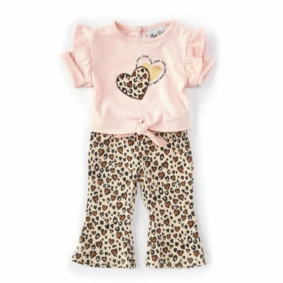 Kids * | New Rare Editions Baby Girls 3-24 Months Short-Sleeve Appliqued Tee & Printed Flare-Leg Leggings 2-Piece Set Blush