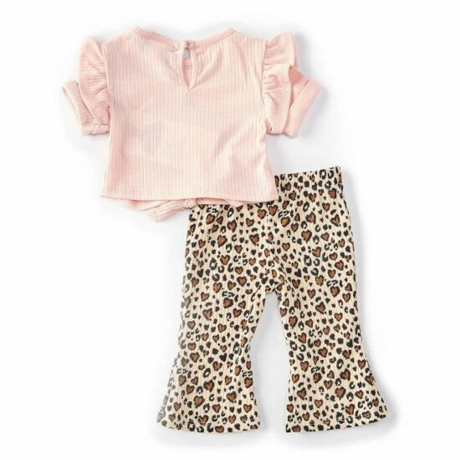 Kids * | New Rare Editions Baby Girls 3-24 Months Short-Sleeve Appliqued Tee & Printed Flare-Leg Leggings 2-Piece Set Blush