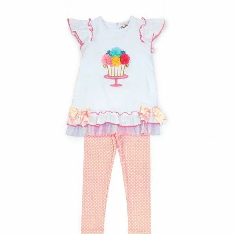 Kids * | Brand New Rare Editions Little Girls 2T-6X Birthday Applique Set White